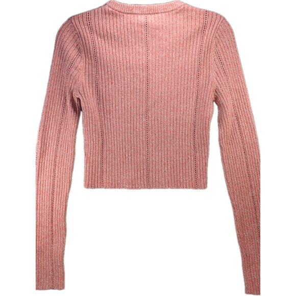 MONROW Ribbed Cotton Sweater – Women’s Medium – Cropped Pink – Fitted Y2K Style - Picture 8 of 10